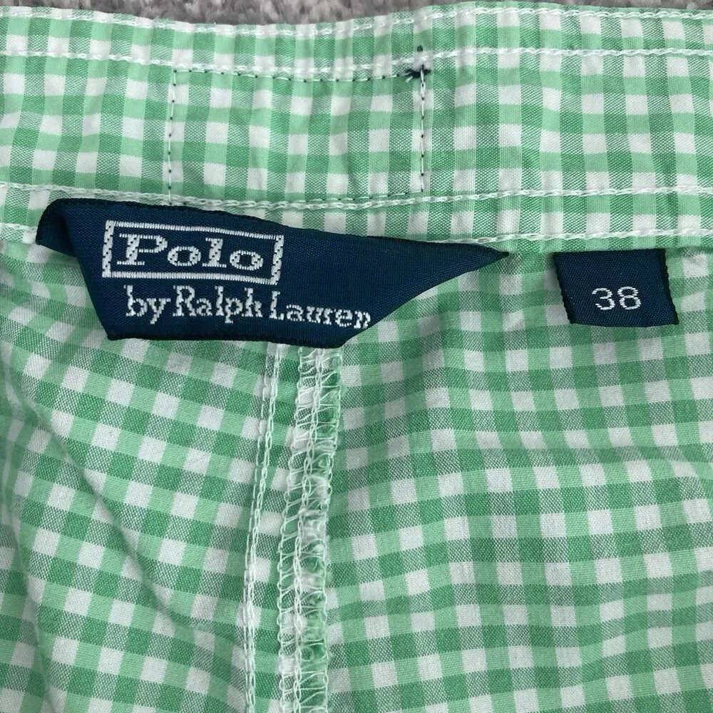 Polo Ralph Lauren Gingham Plaid Trunks Green Mens 38 Board Shorts